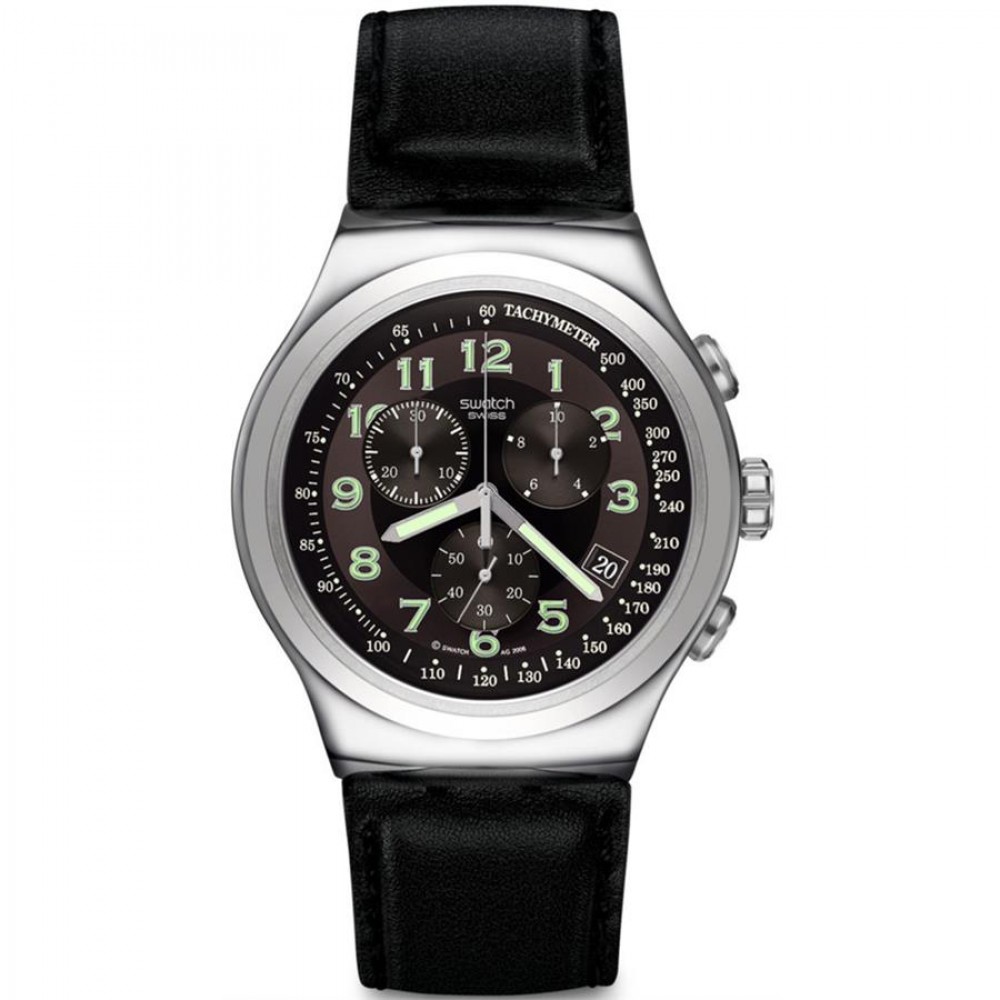 SWATCH YOUR TURN RESTYLED ΡΟΛΟΙ Ανδρικό Μαύρο Δερμάτινο Λουρί YOS413D 