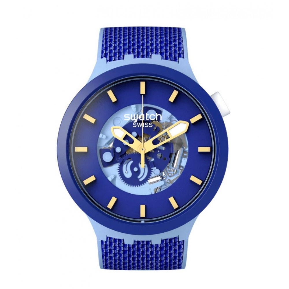 SWATCH BIG BOLD BIOCERAMIC BOUNCING BLUE Ρολόι Μπλε Λουράκι Σιλικόνης SB05N105