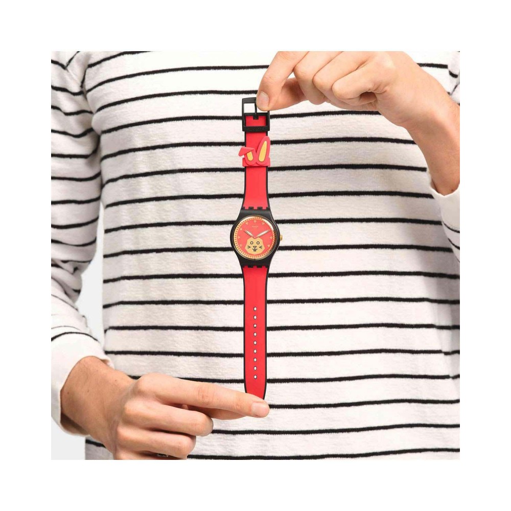 SWATCH YEAR OF THE RABBIT Ρολόι Κόκκινο Λουράκι Σιλικόνης SO32Z107