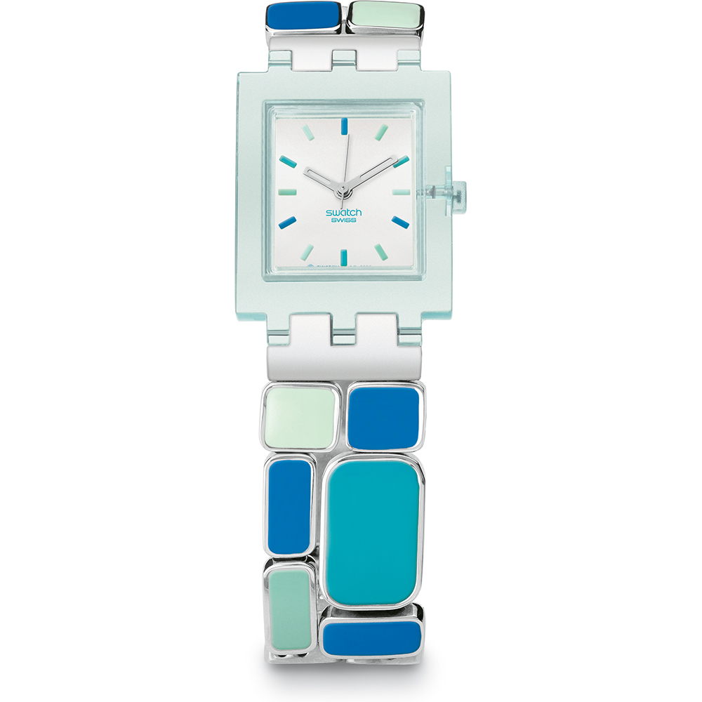 SWATCH TO SEE IN THE DEPTH Μπρασελέ από ανοξείδωτο ατσάλι ασημί μπλε σμάλτο 18mm ASUBL100G SWATCH TO SEE IN THE DEPTH Μπρασελέ από ανοξείδωτο ατσάλι ασημί μπλε σμάλτο 18mm ASUBL100G