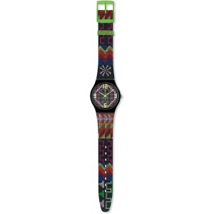 SWATCH Psychedelia Textile / Leather Multicolor Strap 17mm AGB273