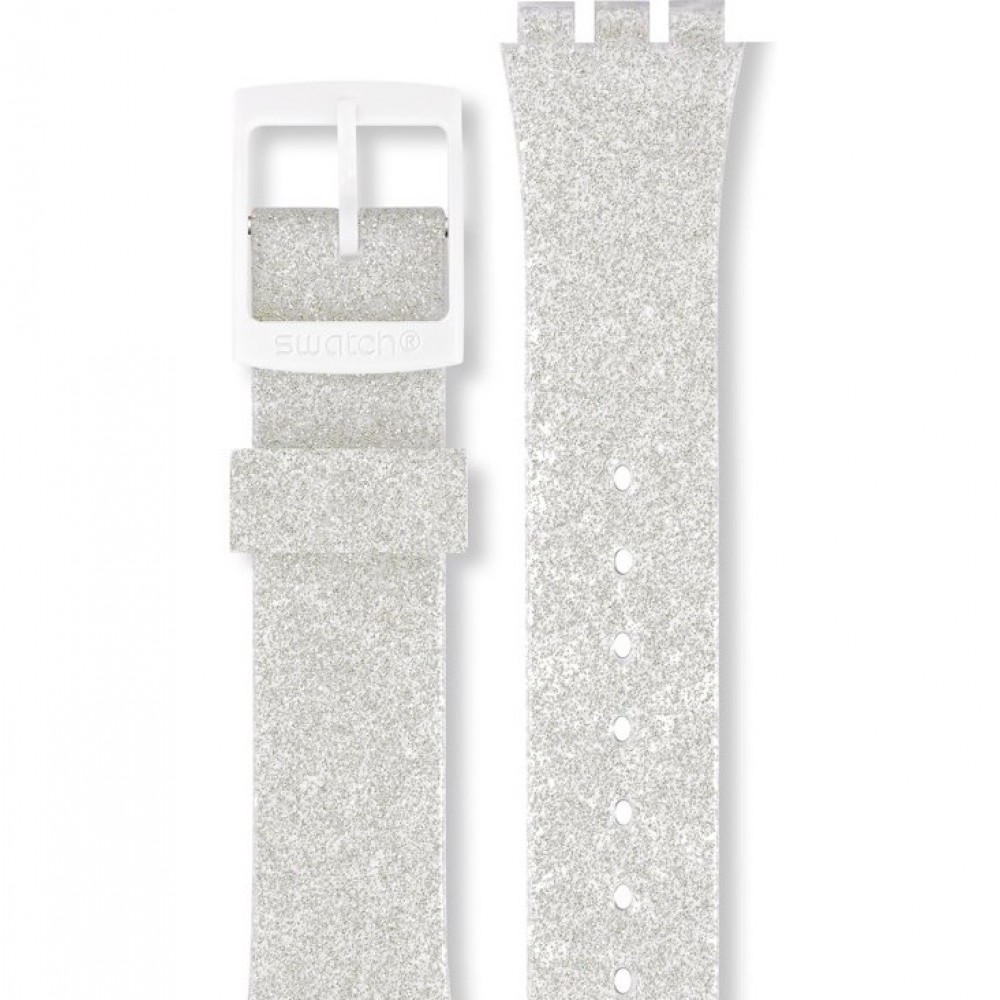 SWATCH SILVERBLUSH   Λουράκι Σιλικόνης με ασημί Glitter 17mm  ACGM416C