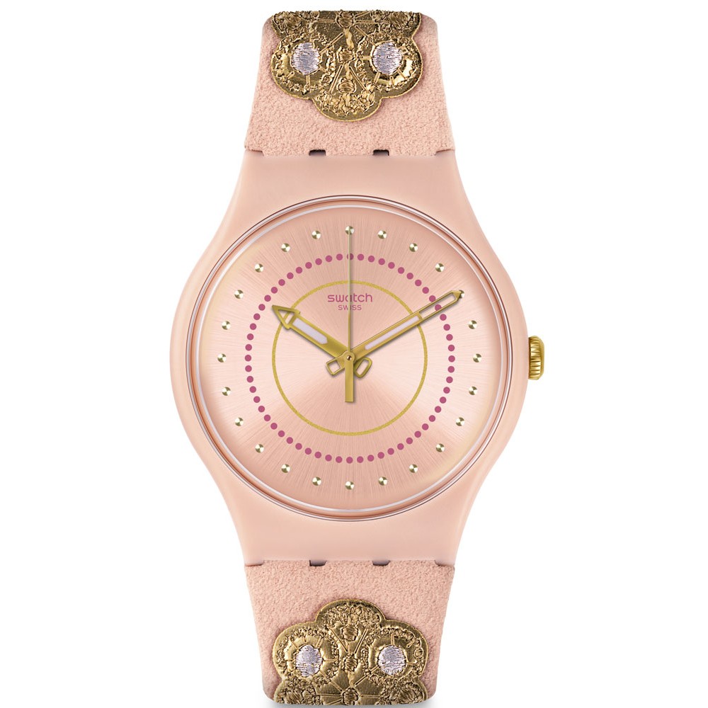 SWATCH EMBROIDERY Pink Synthetic Leather Strap SUOP108