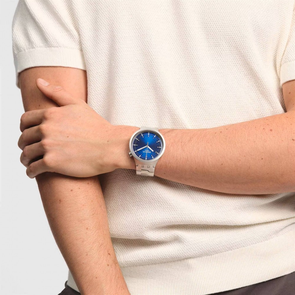 SWATCH INDIGO HOUR Unisex Ασημί Ανοξείδωτο Ατσάλι μπρασελέ SB07S102G