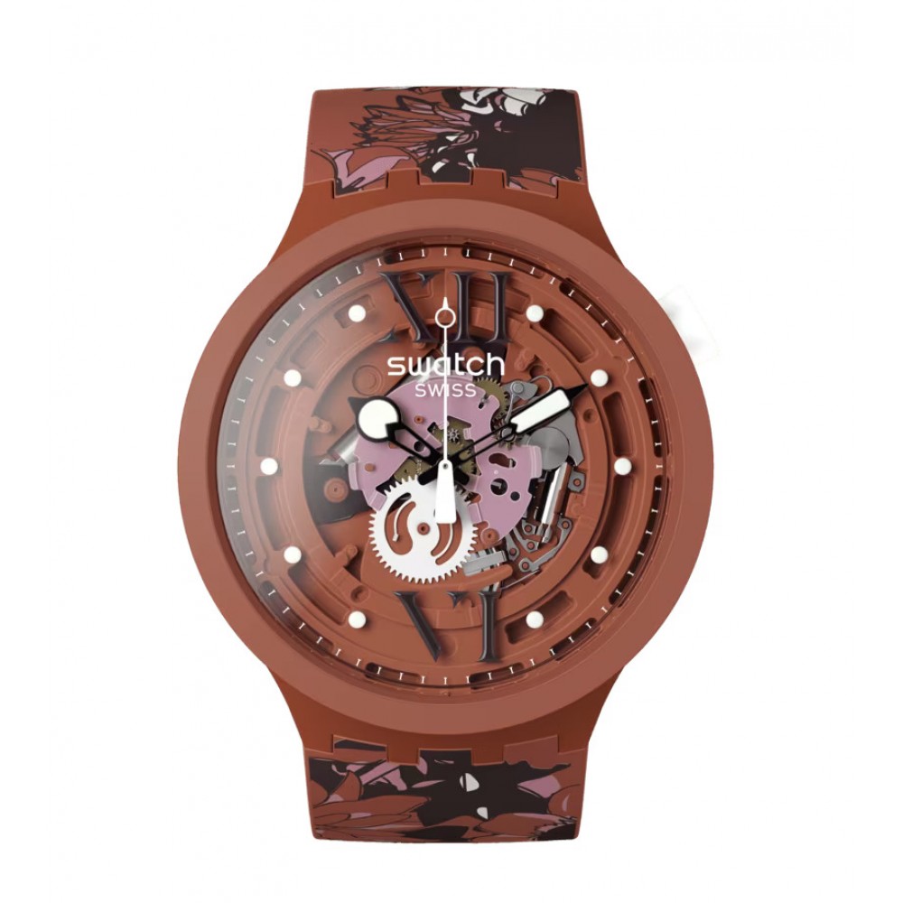 SWATCH CAMOFLOWER COTTON ΡΟΛΟΙ Τερακότα Λουράκι Σιλικόνης SB05C100 SWATCH CAMOFLOWER COTTON ΡΟΛΟΙ Τερακότα Λουράκι Σιλικόνης SB05C100