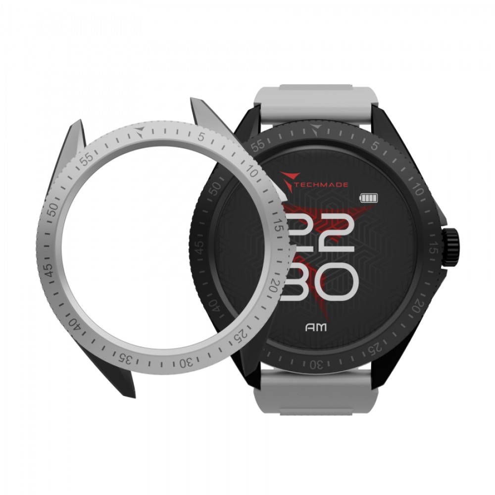 TECHMADE Rocks 2.0 Smartwatch Γκρι Λουράκι Σιλικόνης +Επιπλεον ασημί κάσα TM-ROCKS2-FBKS TECHMADE Rocks 2.0 Smartwatch Γκρι Λουράκι Σιλικόνης +Επιπλεον ασημί κάσα TM-ROCKS2-FBKS