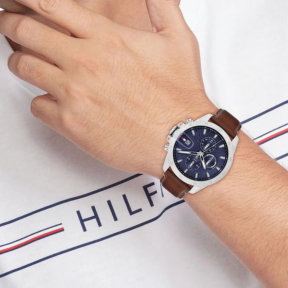 Tommy HILFIGER Jameson Ρολόι Ανδρικό Καφέ Δερμάτινο λουράκι 1792195 