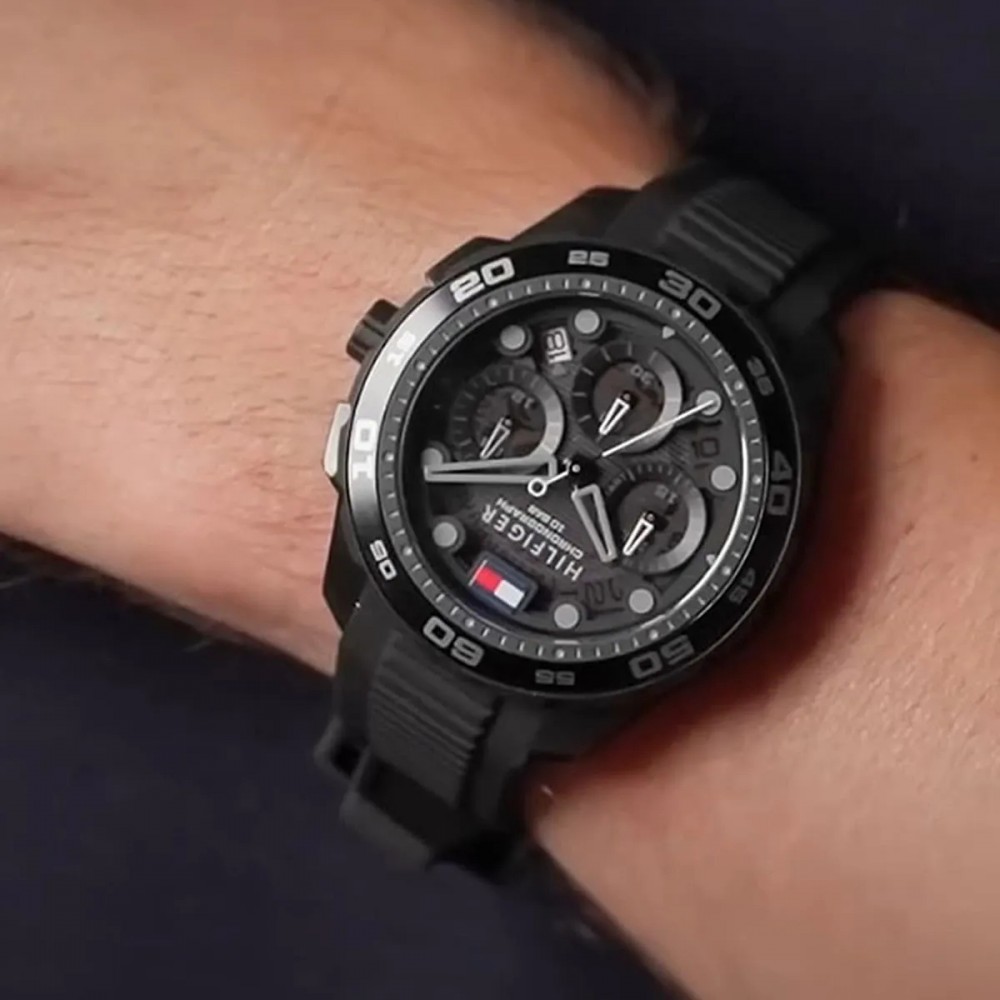 Tommy HILFIGER Regatta Ρολόι Ανδρικό Μαύρο Καουτσούκ λουρί 1792233