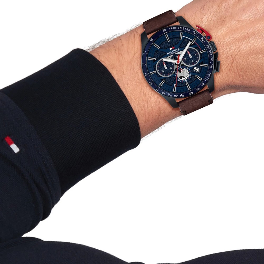 Tommy HILFIGER Bank Ρολόι Ανδρικό Καφέ Δερμάτινο λουράκι 1792268