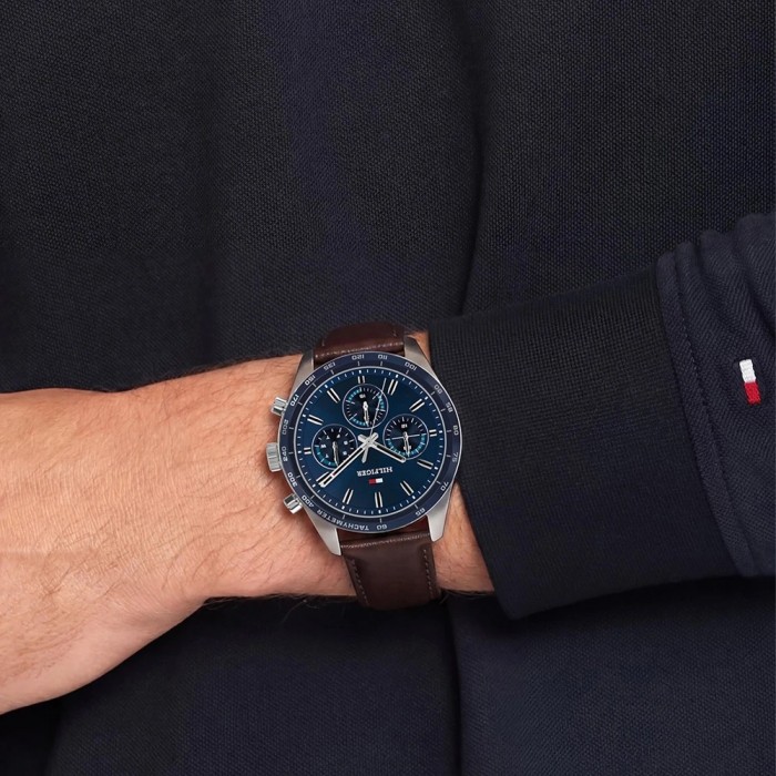 Tommy HILFIGER Hampton Ρολόι Ανδρικό Καφέ Δερμάτινο Λουρί 1792276